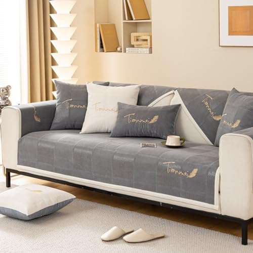 ZCXRYFL Eck Sofa üBerwurf Decke 1 2 3 4-Sitzer-Sofabezug FüR L U Form Sofas Chenille Rutschfestes Sofakissen Cat Rebel Couch üBerzug FüR Baby Krabbelt/Balkon(110X240cm,Grey 2)