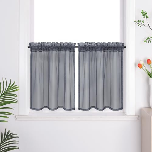 Joyswahl Voile Scheibengardine Küche »Ilia« Bistrogardine 2er Set Küche Gardinen Transparent Küchengardinen Uni Kurzstores Grau BxH 66x61cm 2 Stück