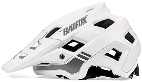 BATFOX Fahrradhelm, Leichter Komfort Mountainbike-Helm Skateboard Helm mit Visier, Atmungsaktiv Helme für Herren Damen Erwachsene Jugend, Verstellbar in der Größe-Weiß||M
