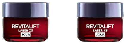 L'Oréal Paris - Soin Profond Visage Anti-Âge - Crème de Jour Triple Action - À l'Acide Hyaluronique, Pro-Rétinol et Vitamine C - Tous Types de Peaux - Revitalift Laser X3-50 ml (Lot de 2)