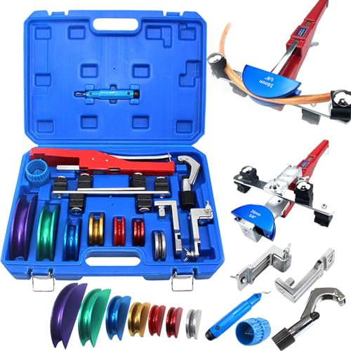 Pipe Bender, Pipe Bender Pipe Bending Machine Ratchet Pipe Bender 7 Dies 6-22 mm Bending Tool 1/4-7/8 to 90 Angle Pipe Bending Machine Tool Set for Copper Aluminum and Steel Pipes with Case