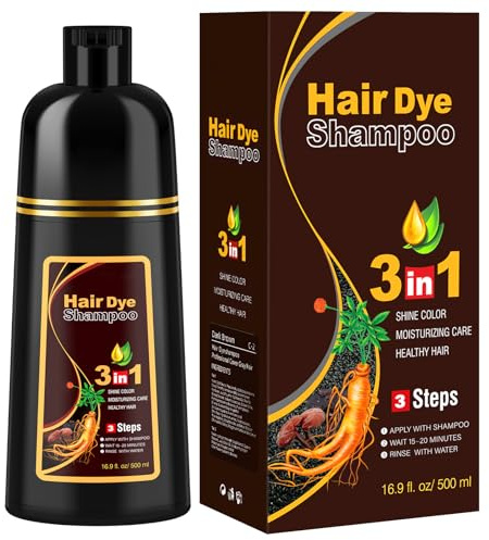 Champú para teñir el cabello de castaño oscuro para hombres y mujeres, champú instantáneo para teñir el cabello de canas, champú 3 en 1 para cabello teñido, 500ml