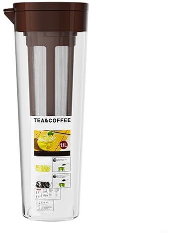 Zoegneer Hervidor de agua fría, café frío, hervidor de infusión fría, núcleo extraíble, jarra de filtro de agua para refrigerador (marrón)