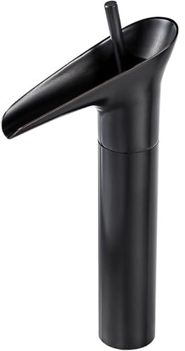Wasserhahn Bad Schwarz Waschtischarmatur Wasserfall Mischbatterie Waschbecken Armaturen Hoch Retro Badarmatur Bad Armatur Waschbecken mit Hoher Auslauf, Messing Vintage Badarmatur Waschbeckenarmatur