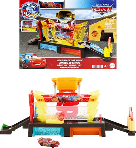 Mattel Disney Pixar Cars Túnel de lavado con cambio de color Conjunto de juego con vehículo de juguete Rayo McQueen con cambio de color, 50,8cm, se conecta con otros conjuntos, JBM70