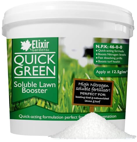 Elixir Gardens Urea 46-0-0 QuickGreen soluble Lawn booster | 1kg 2kg 3kg 4kg 5kg 10kg 15kg 20kg 25kg | High Nitrogen Grass Fertiliser Feed | Supplied in a Bag or Tub | 10kg Tub | High-Nitrogen Grass & Turf Fertiliser/Feed (N.P.K:46-0-0)