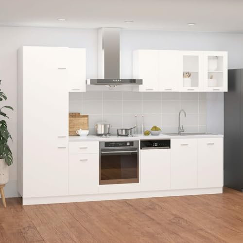 Homgoday Decorazione da Mobili, Set Armadi da Cucina 8 pz Bianco in Truciolato Mobili da Interni/Esterni per Soggiorno Ufficio