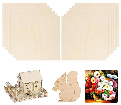 12 pezzi in legno di balsa, 200 x 200 x 1,5 mm, pannelli in legno di tiglio, per fai da te, modellismo, hobby creativo, progetti laser, pittura arte