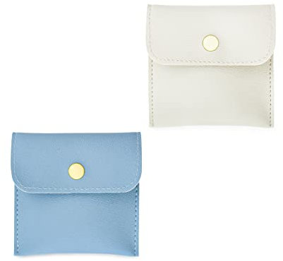 MultiValue 2 Pochettes à Bijoux en cuir PU avec Bouton Pression, Petite Pochette de Rangement pour Bijoux Pochette de Voyage pour Bijoux de Mode pour Boucles d'Oreilles Bracelets et Colliers