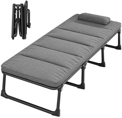 Klappbett Erwachsene mit 4cm Matratze Tragfähigkeit 300 kg, Campingbett Klappbar 4-stufige Verstellung der Rückenlehne, für Camping Gästezimmer