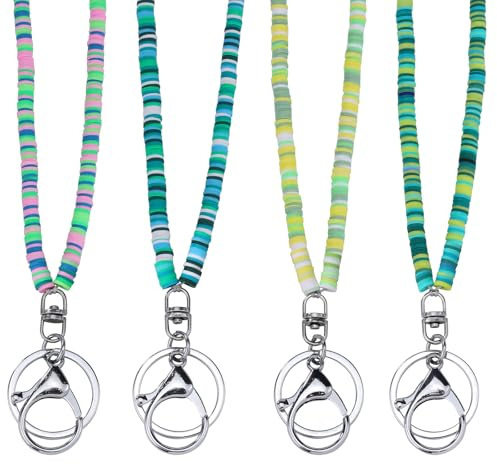 LEGENTLISUR 4 Stück Perlen Lanyard mit ID Kartenhalter Lanyards für Frauen Lanyard mit ID Kartenhalter Lanyard mit ID Kartenhalter Set Niedlich Abzeichen für Lehrer Damen Geschenk (Mischfarbe 5)