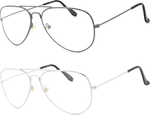 NEW VISION 2 Pack läsglasögon herr retro pilotglasögon UV400 läsglasögon för män kvinnor NV8132 (grå + silver, 1,5, diopter)