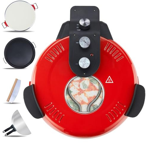 HYQNG Electric Pizza Oven Indoor, 16 Countertop Pizza Oven with Pizza Stone & Grill Pan, Viewing Window, Timer, Heats up to 380℃, Table Top Pizza Cooker Portable Pizza Maker for Homemade Pizza red