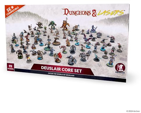 Dungeons & Lasers: DND Figures Set - 99 Miniatures with Scenic Bases - 1st Edition - From 14 years old
