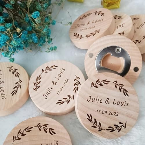 Abrebotellas personalizado, abridor de botellas de madera, regalo de cumpleaños, regalo de novio, regalos de boda, regalos corporativos, regalo para padrinos de boda, regalos de cerveza (50 unidades)