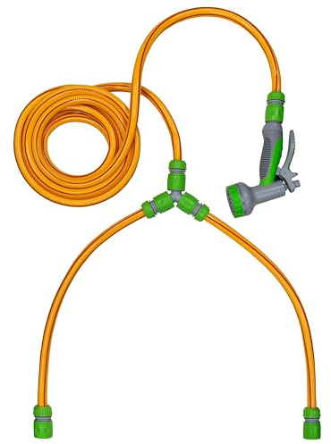 Dog Shower Hot Cold Water Hose Pipe 5m with Gun Yellow Pet Grooming Bath Groomer