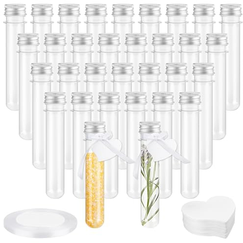 32er Set Transparent Reagenzglas mit Schraubverschluss,45ml Kunststoff Reagenzgläse Reagenzröhrchen für Blumenvase Beads Süßigkeiten Glas Perlen Labor