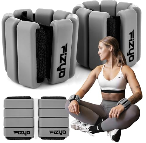Fizyo Juego Ajustable de Pesas de Silicona para Tobillos y Muñecas, 2 Piezas (0.45kg) - Ideal para Fitness, Running, Yoga, Pilates, Piscina y Rehabilitación para Mujeres, Hombres y Niños, Gris
