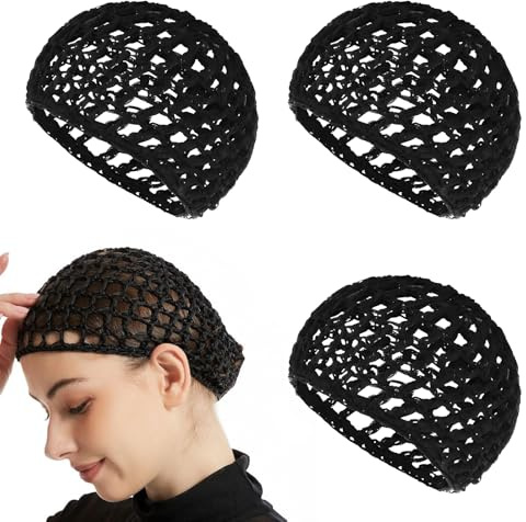 FunnAura 3 PCS hair nets for sleeping in, Mesh Hair Net for women (Black)