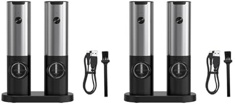 Dxoniislh 4X Juego de Molinillo de Sal y Pimienta EléCtrico Recargable con Doble Base de Carga, Cable USB, Molinillo de Sal y Pimienta AutomáTico