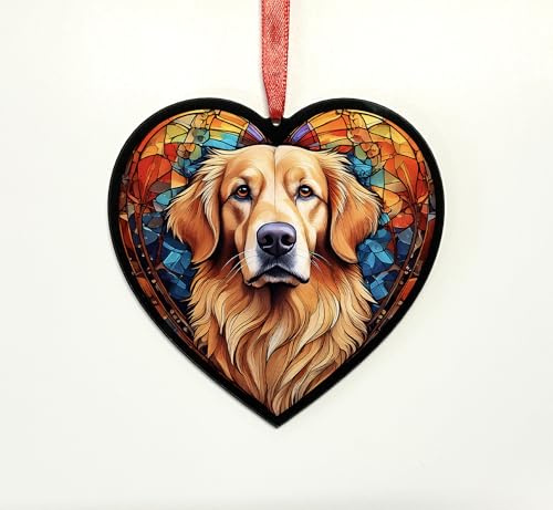 Golden Retriever Heart Suncatcher - Memorial or Gift for Dog Lovers - 13cm