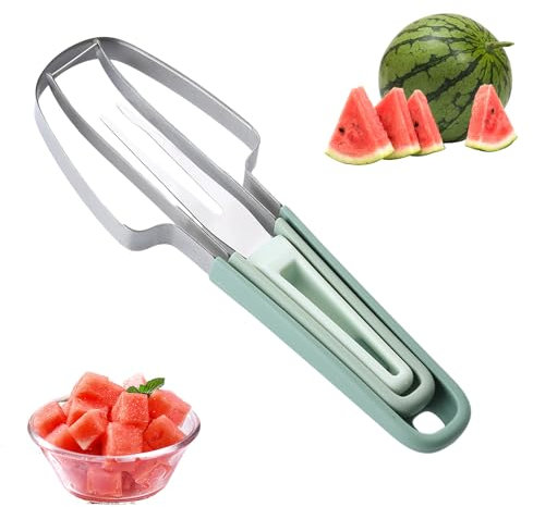 Melonenschneider Obstschneider Slicer Melonenausstecher 3-In-1 Obstschneider Aus Edelstahl,Wassermelonen Scheiben Fruit Cutter Kiwi Mangoschneider für Obst Bento Fruchtschneider (cyanfarben)