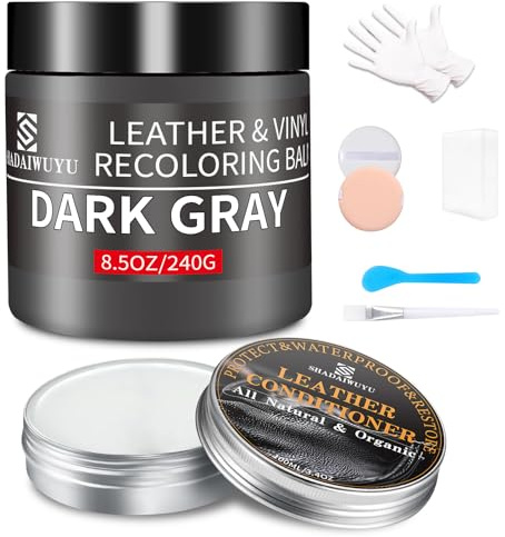 SHADAIWUYU Dunkelgrau Leder Reparatur Set mit Lederfett(100ml),Lederpflege Auto,Flüssigleder,Lederfarbe,Kunstleder Reparaturset zum Reparieren von Sofas,Vinylmöbeln,Autositz,Sattel bei Verblassen