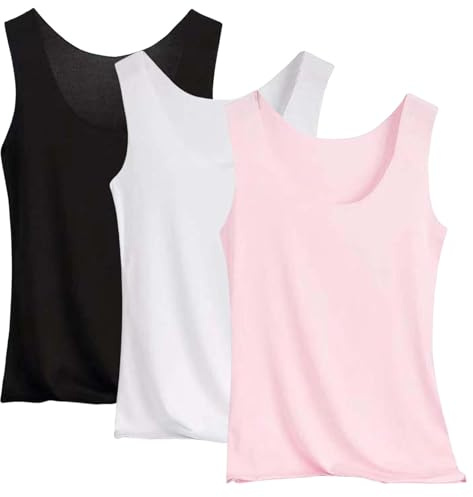 Lot de 3 débardeurs pour femme - Sans coutures - En soie rafraîchissante - Coupe ajustée - Extensible - Grandes tailles - Sport - Entraînement basique - Crop Tops confortables - Couleur unie