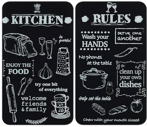 WENKO Herdabdeckplatte Universal Mod. Kitchen Rules, höhenverstellbar für alle Herdarten, Schneidebrett und Spritzschutz, Glas, 30 x 52 cm, 2-teilig