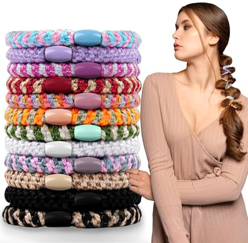 Elastique Cheveux Fille, 12 Pièces Chouchou Cheveux Sans Métal Tressés à la Mode, Multicolore Élastiques à Cheveux pour Femme Enfant Bebe Fins et Épais