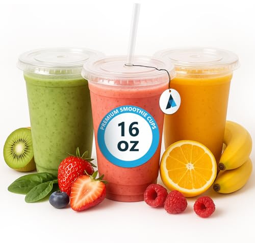 Nationwide Paper Bicchieri in plastica da 473 ml, con coperchio piatto, bicchieri usa e getta trasparenti per bevande fredde, frappè, caffè freddo, confezione da 50