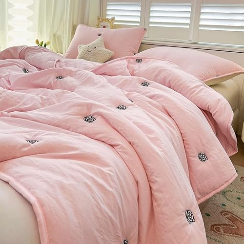 Odot Coverless Duvet 4.5 Tog for Single Double King Size, Summer Quilted Duvet Throw Blanket for Sofa Bed, Soft Lightweight Bedspreads Bed Coverlet Throw (Pink flowers,100x150cm)