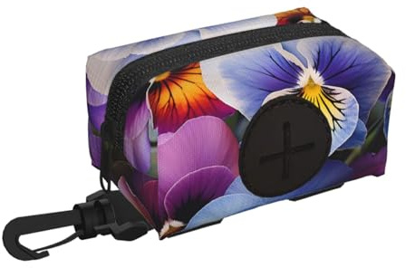 Hundekotbeutelhalter für die Leine, leichter Spender für Haustierkotbeutel, Stiefmütterchen, perfekt für Welpen, Töpfchentasche, kleine Hundetasche, Reißverschlusstasche mit Karabinerhaken