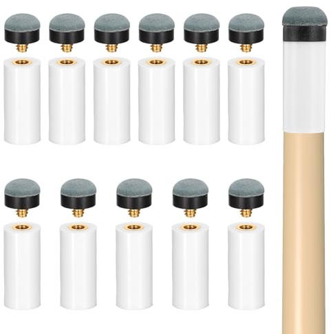 Heclia 12 Sets Billard Queue Spitzen Ersatz Schraub Tipps Pool-Stick-Spitzen Ersatz-Pool-Queue-Spitze mit weißen Pools grauen Ferrulen zum Anschrauben 12 mm Queue-Stick-Ferrulen