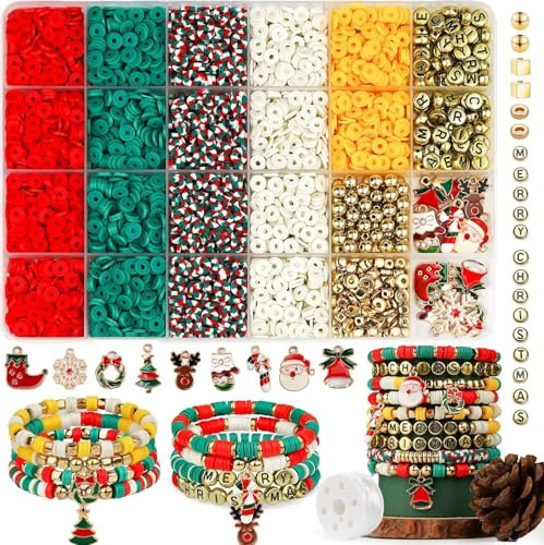 WIKIMO Weihnachten Perlen für Armbänder, 24 Felder Armbänder Selber Machen für Weihnachten DIY Bracelet Making Kit, Partys, Feiertage(Modell 1)