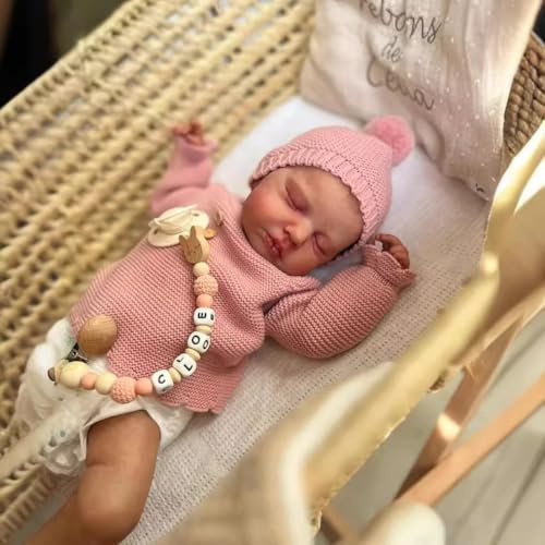 HYdolls 19 tum verklighetstrogen nyfödd babydocka stor med mjuk kropp – realistisk sovande nyfödd flickdocka med kläder, rosa stickad outfit med mössa