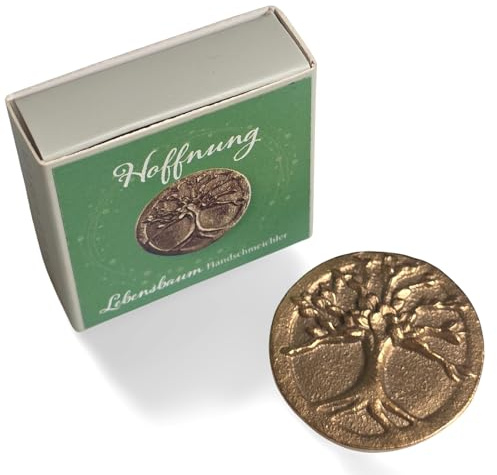 Herzmensch Kleiner Lebensbaum 3,8 cm Glückstaler aus echter Bronze, Gold - Baum des Lebens Geschenk zum Geburtstag, Hochzeit, Weihnachten als spirituellen Glücksbringer