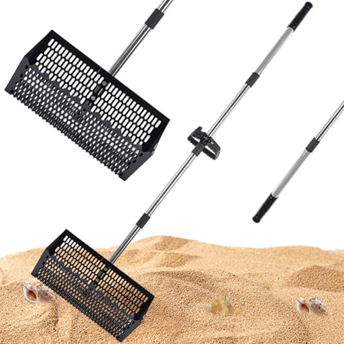 Rake de pulgas de Arena para Playa, rastrillo de pulgas de Arena, Grado Comercial con Mango ergonómico y Dientes de Tiburones Largos y Pesados, para coleccionar Conchas Marinas, tamices de p
