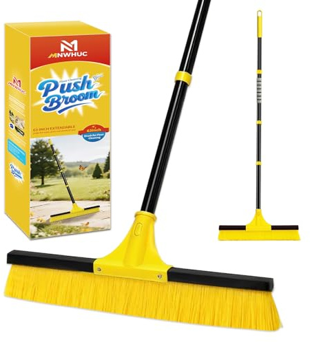 18”Push Broom Brush for Floor Cleaning with 60” Long Handle and Stiff Bristles, Heavy Duty Brush for Shop, Deck, Garage, Concrete,Indoor and Outdoor Broom