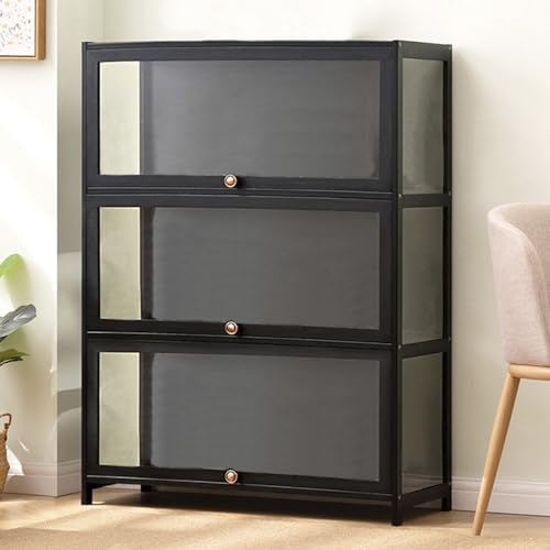 Laneryin Glasvitrine Stehend, Sammlervitrine, Vitrinenschrank, 3-Lagen Acryl Glasvitrine Staubdicht Für Wohnzimmer Schlafzimmer Büro
