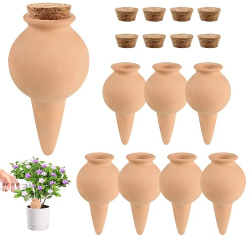EXLECO 8pcs Coni in Argilla 100ml Testina di Irrigazione Goccia in Argilla Sfere di Irrigazione in Terracotta Sistema Automatico di Innaffiatura Vacanze Coni per D'Irrigazione Piante Interni & Esterni