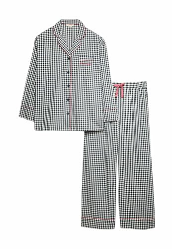 Marks & Spencer Pyjama de Noël Pur Coton à Carreaux Vichy Mélange De Noir Femmes UK 12 (EU 40)