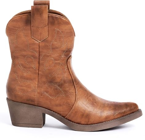 URBAN ROSA Stivali Texani Donna Western Stivaletti Cowboy con Tacco Largo Design Vintage Elegante A31 (CAMEL, 38 EU, Adulto, 38, Numero, Sistema Taglie Calzature EU, Media)