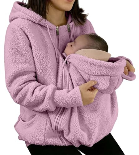 Generico Felpa con Cappuccio 3 in 1 per Marsupio Porta Bebè da Donna, con Cerniera, Cappotto A Canguro, Top per Gravidanza, Porta Bebè, Felpa con Cappuccio in Pile