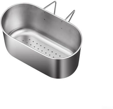 SUS304 - Cestello di scarico per lavello in acciaio inox, per cucina, per sciacquare verdure, lavare frutta, scolare pasta, conservare spugne e spazzole, 18 x 9 x 9 cm (gancio argento)