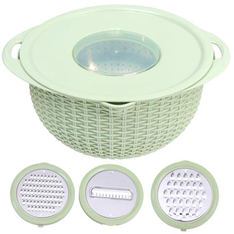 Veemoon Passoire Rotative Double Couche en Acier Inoxydable Vert Nordique avec Couvercle Râpe, Panier à Égoutter et Ranger Fruits et Légumes, Panier à Riz Multifonction Cuisine