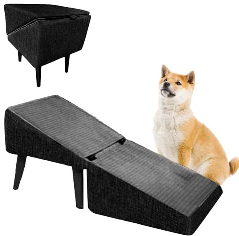 Rampa Otomana Dividida para Perros, Escalones para Sofá Cama, Escalera Plegable para Gatos, Sofás y Sillas para Perros, Diseño Antideslizante, Escalera Portátil para Mascotas Puf con Asiento Acolchado