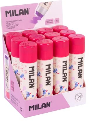 MILAN® Caja expositora 12 barras de pegamento violeta 21 g serie especial Flowicorn