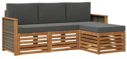 vidaXL Outdoor-Sofagarnitur mit Kissen 4 pcs Natur und Anthrazit, Garten-Sofa, modernes Lounge-Set, entspannende Möbel für Terrasse, ideal zum Chillen