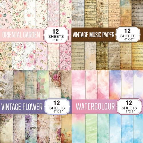 Scrapbook Papier 48 Blatt, 4 Themen Bastelpapier Muster (Mehrfarbig B) | 48 Designs, 15,2x15,2 cm, Weihnachten Musterpapier Designpapier Dekopapier für DIY Geschenkkarte basteln, Fotoalbum, Journal